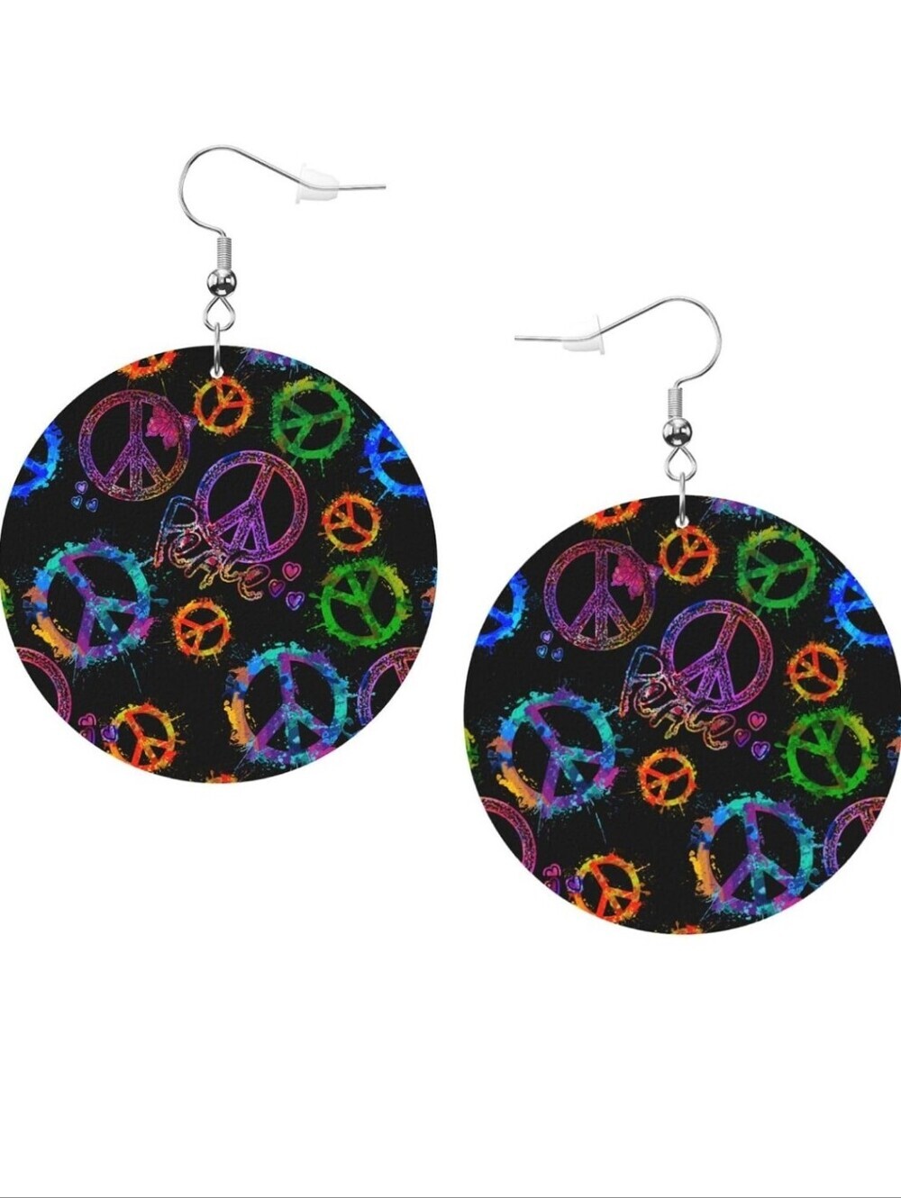 Rainbow Peace Sign Round Drop Earrings